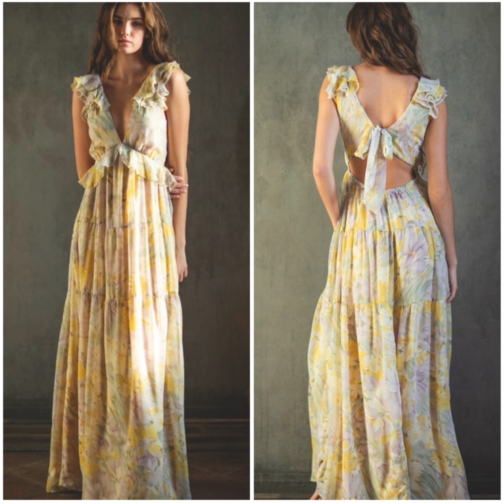 Sleeveless Ruffle Detailing Tie Back Chest Maxi Dress.